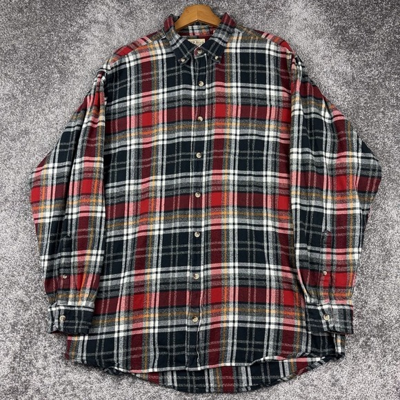 Red Head Button Flannel Shirt Men's XL Tall Plaid Country Western Outdoor Hiking - Picture 1 of 9